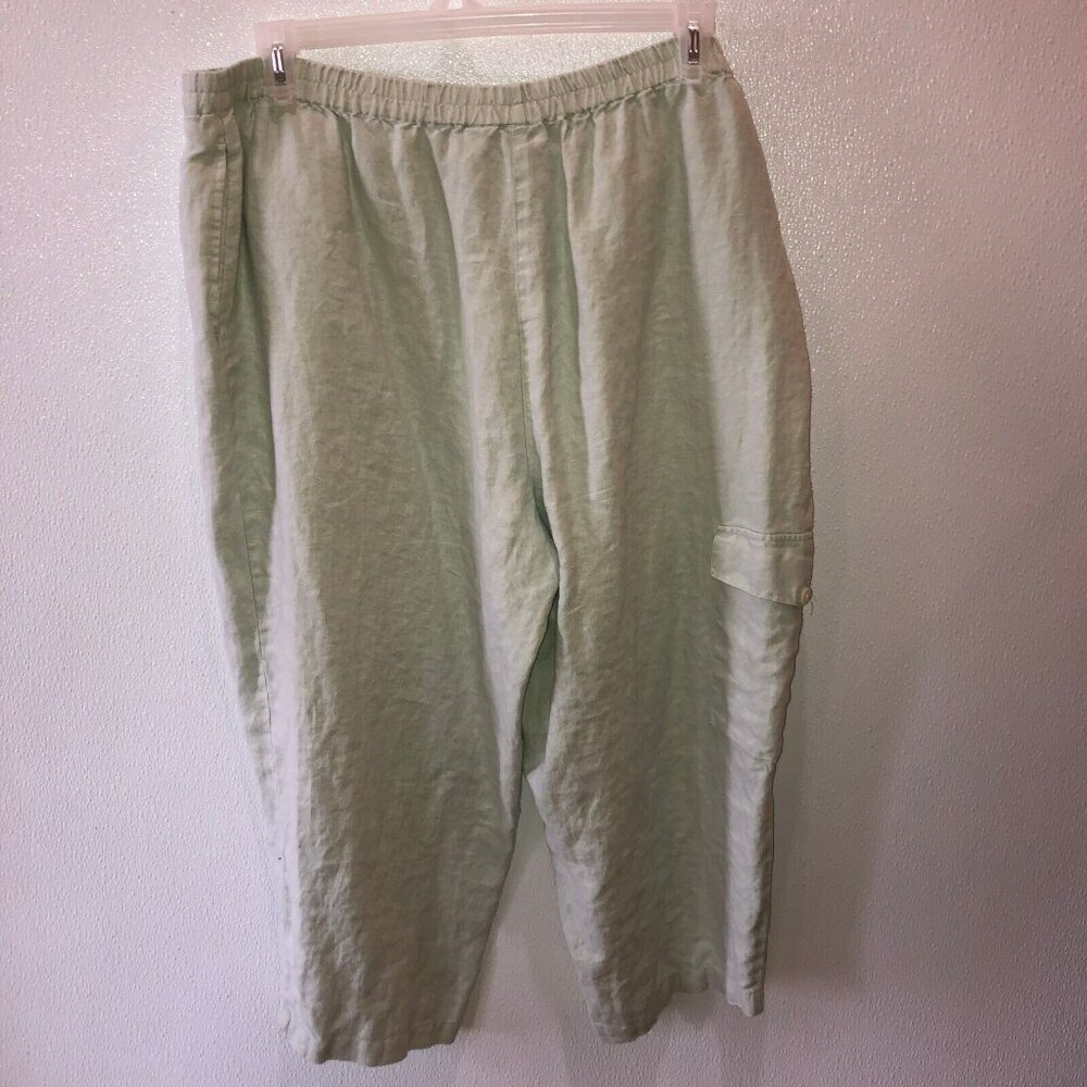 Linden Hill Womens Size XL Sage Green Linen Stretch Waist Cargo Capris Pants 1X - Picture 7 of 11